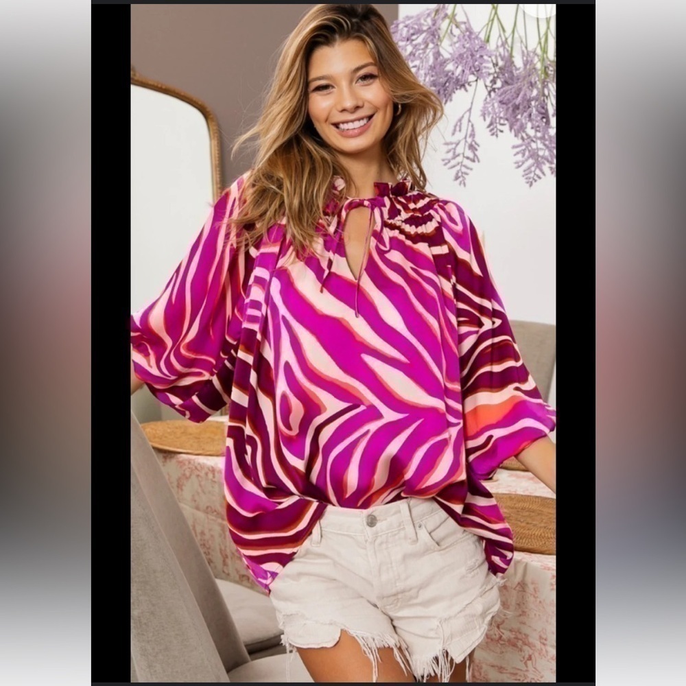 Bibi Vibrant Pink Zebra Print Women's Top M